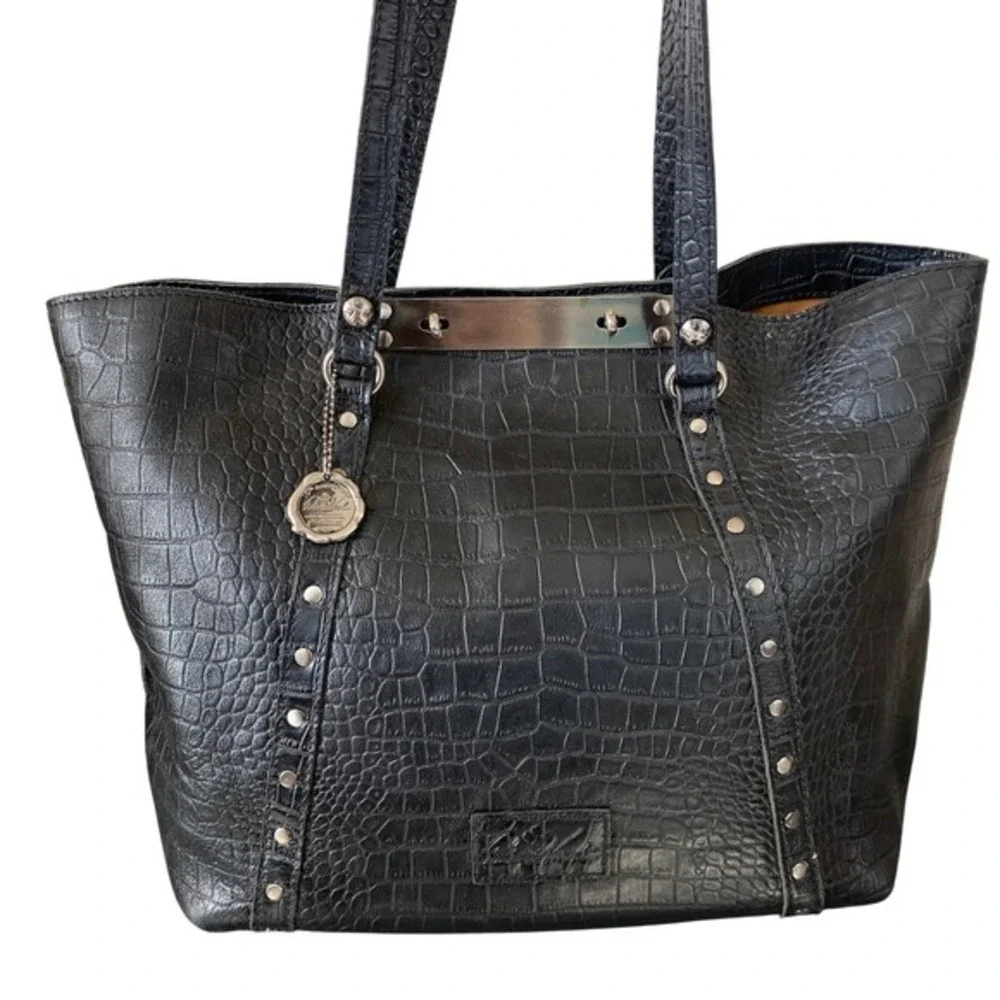 Patricia Nash Benvenuto Croc Leather Tote LARGE‎ Studded Shoulder Bag Black Work